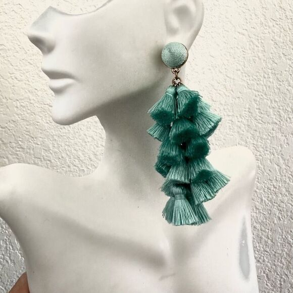 Baublebar blue green  tassel statement earrings - Picture 5 of 8